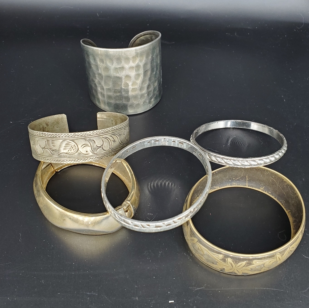 Vintage Silver and Gold Tone Cuff Bracelets - Picture 1 of 4